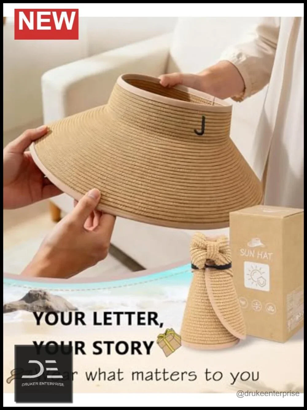 Wide Brim Straw Sun Hat with Ponytail Opening, Foldable UV Protection